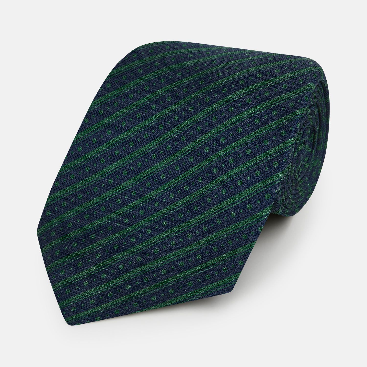 Forest Green Beaded Ticking Stripe Printed Silk Tie