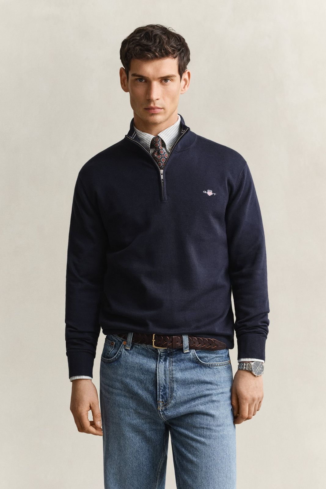 Classic Cotton Half-Zip Sweater - DARK GREY MELANGE