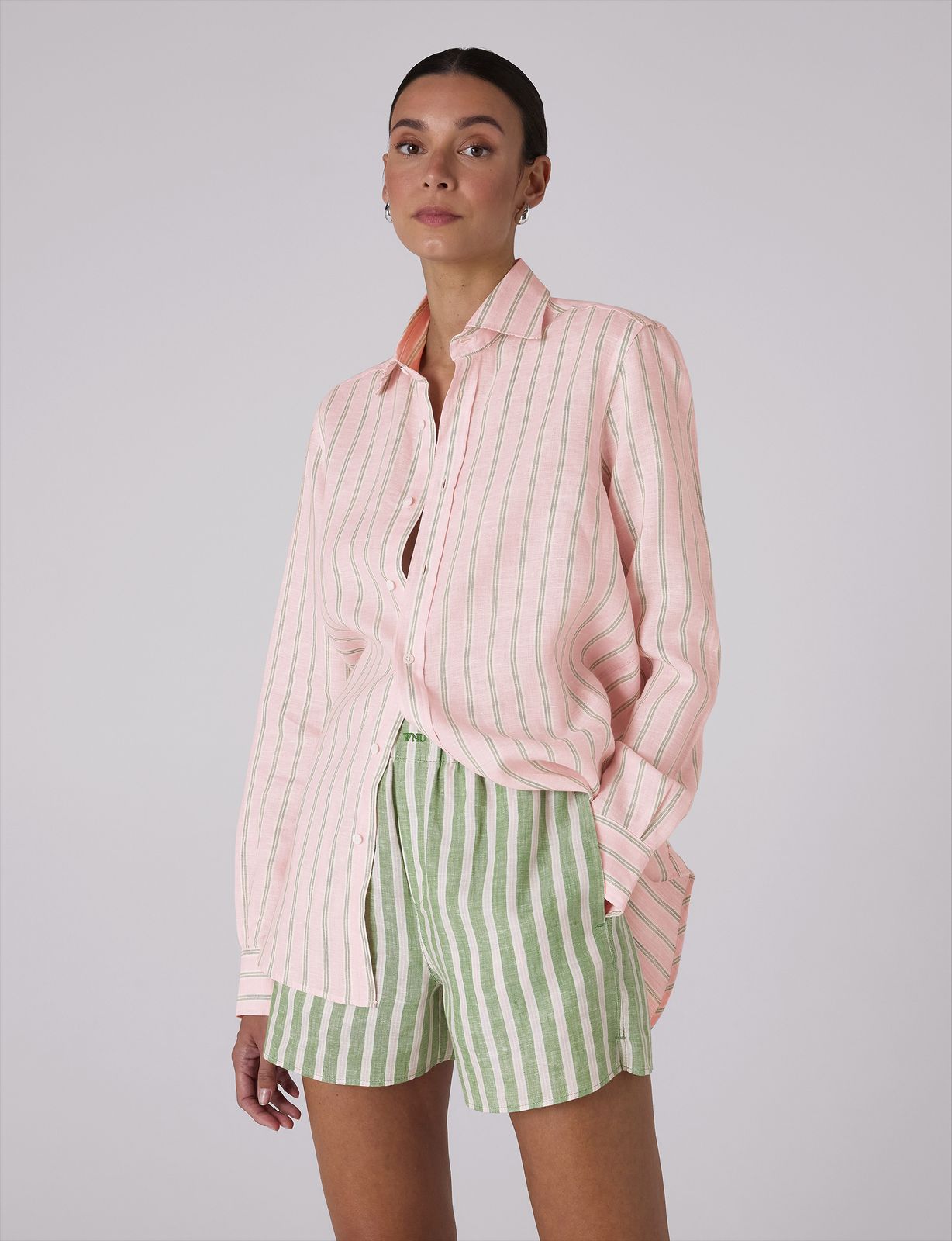 The Boxer: Linen, Green And Pink Stripe