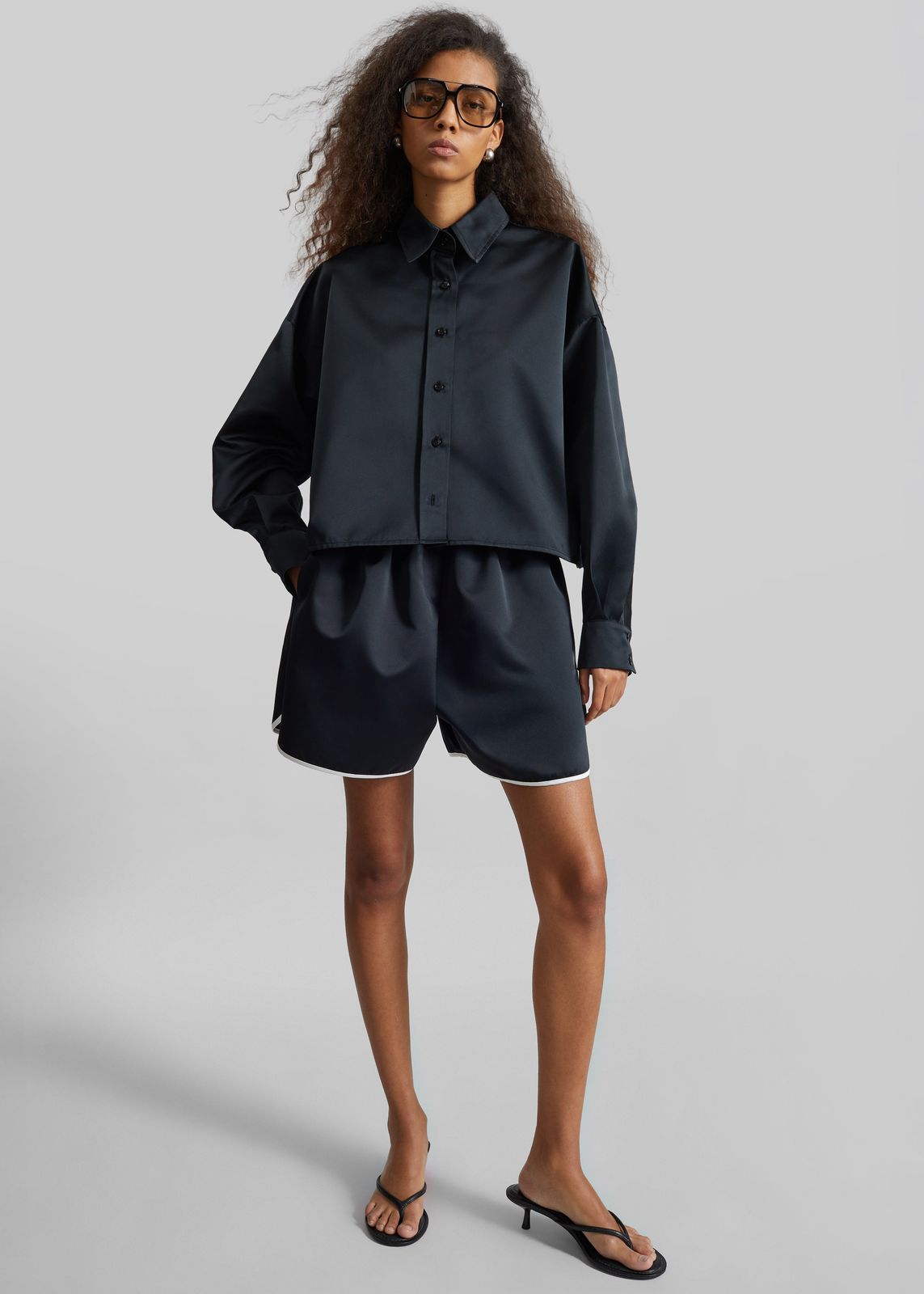 Arlen Satin Boxy Shirt - Black