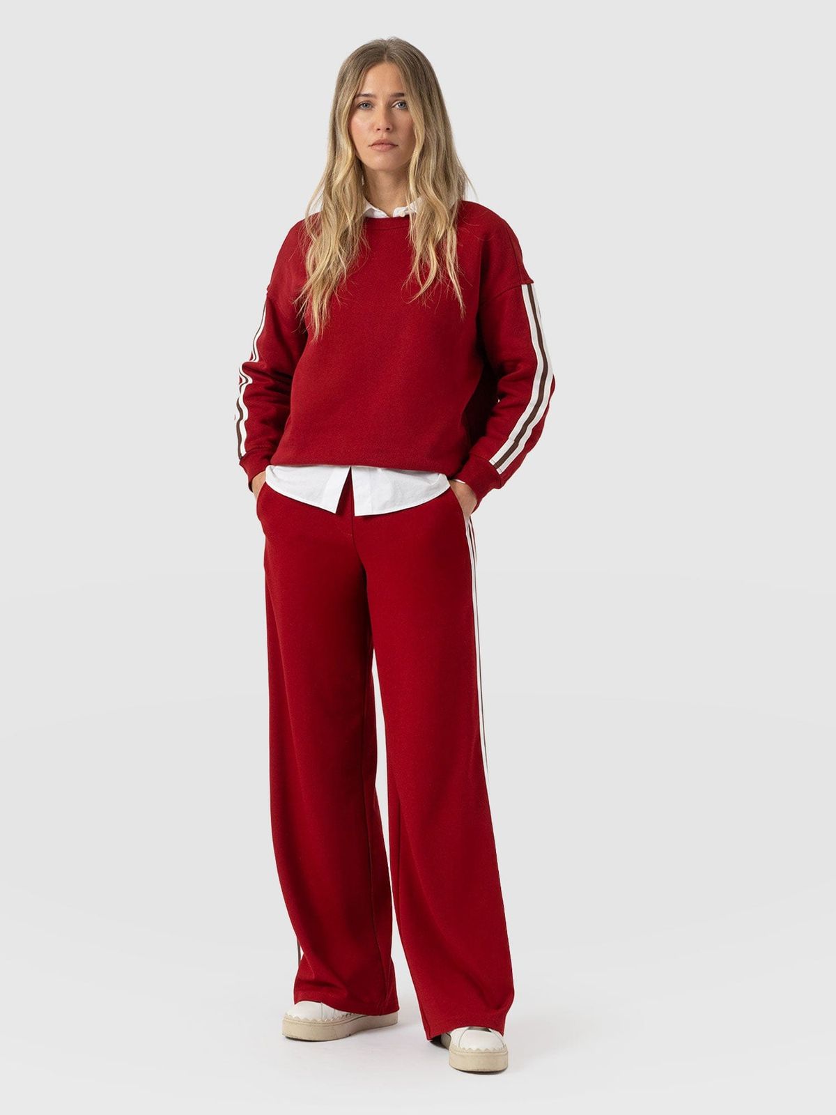 Hoxton Wide Leg Pant - Red - Brown Stripe