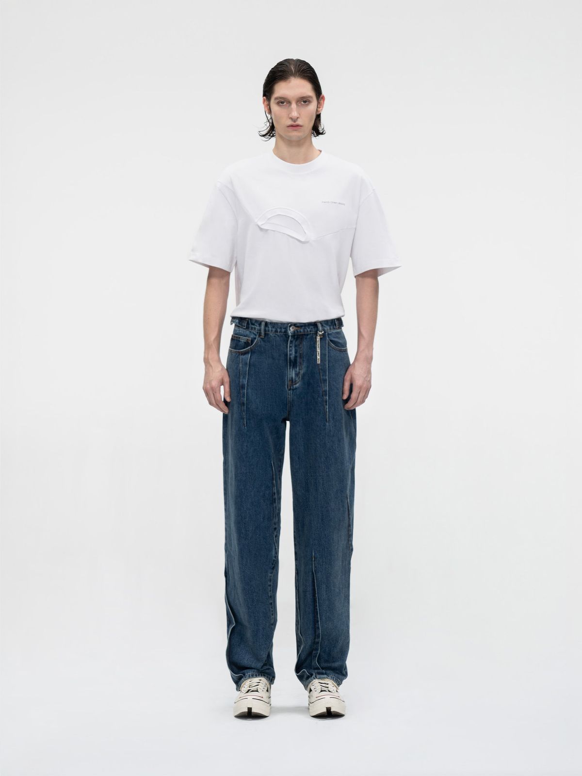 Pleated Wide-leg Retro Washed Jeans
