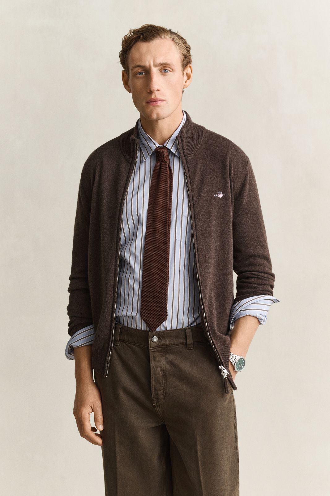 Lambswool Zip Cardigan - MARINE