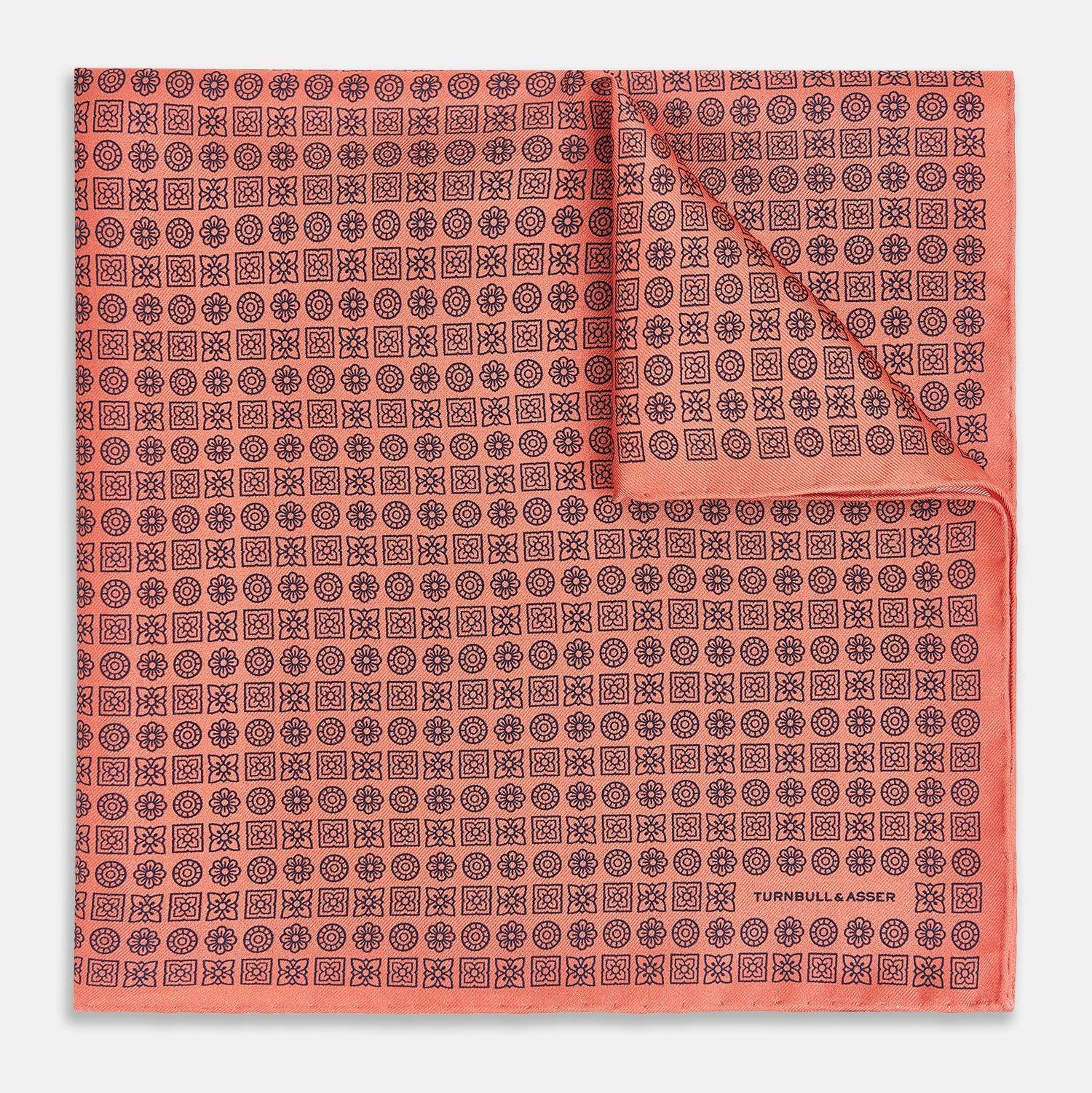 Floral Orange Pocket Square In Silk