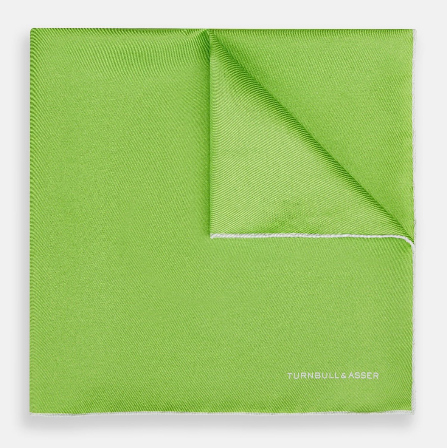 Lime Green And Ecru Piped Silk Pocket Square