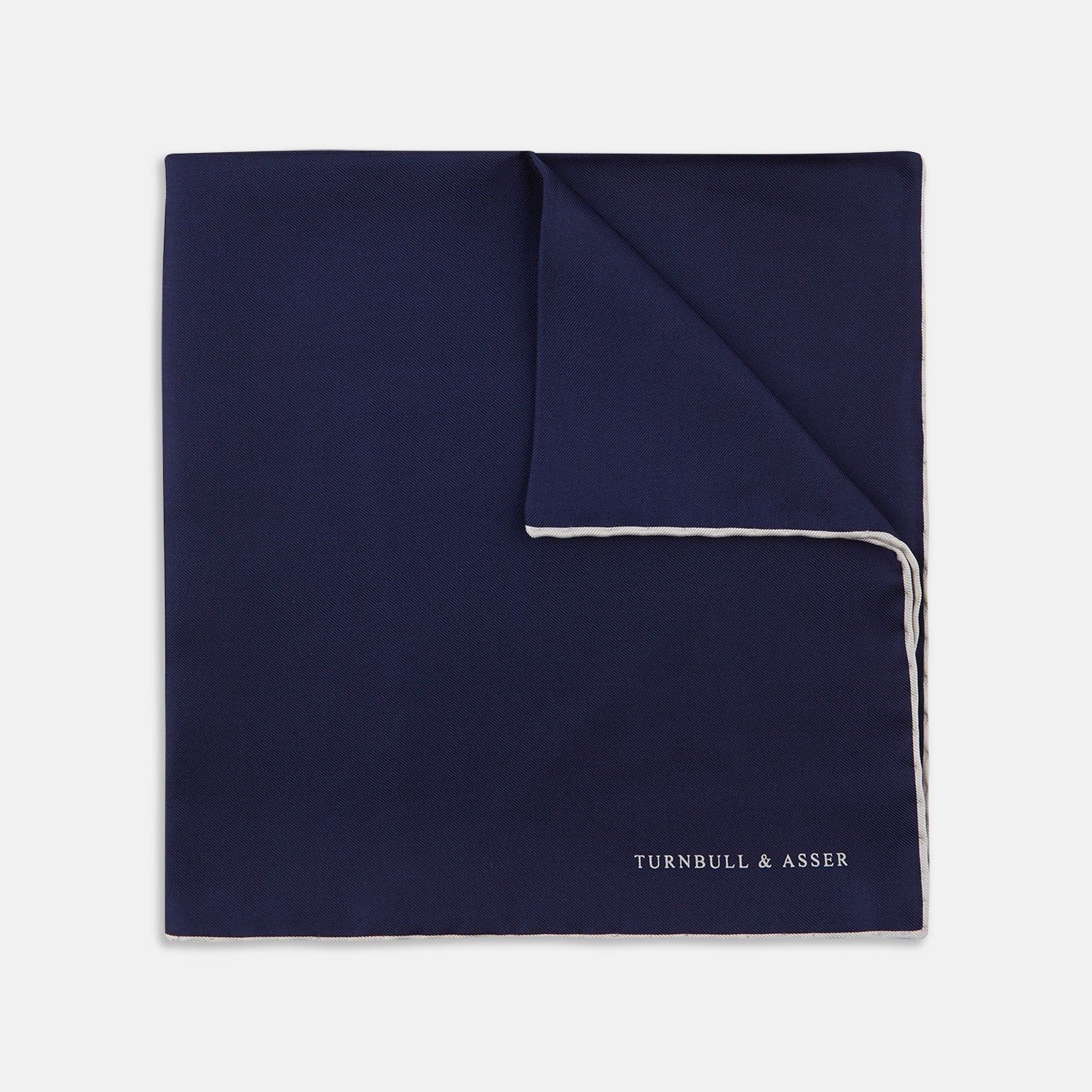 Navy And White Piped Silk Pocket Square