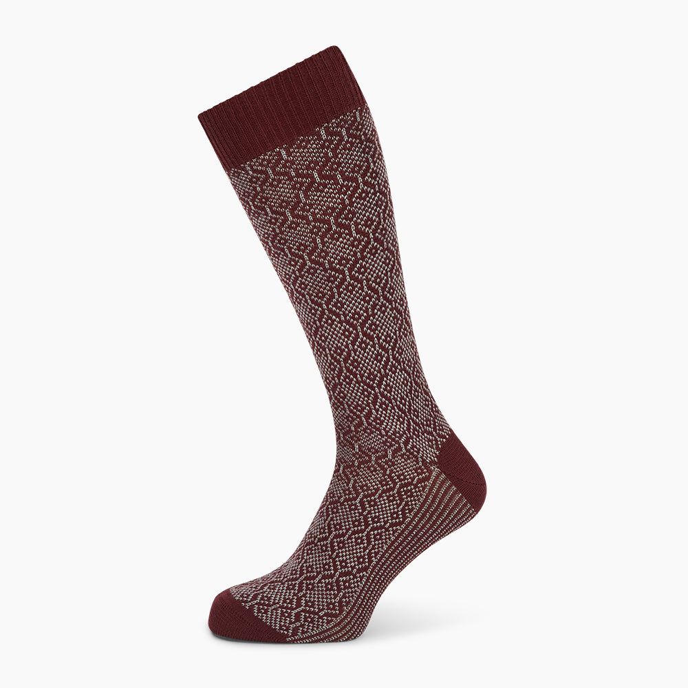 Wine & Light Grey Diamond Wool Mid-length Socks