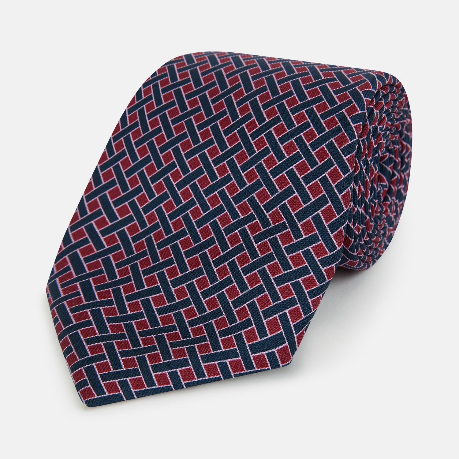 Navy And Pink Woven Printed Silk Tie