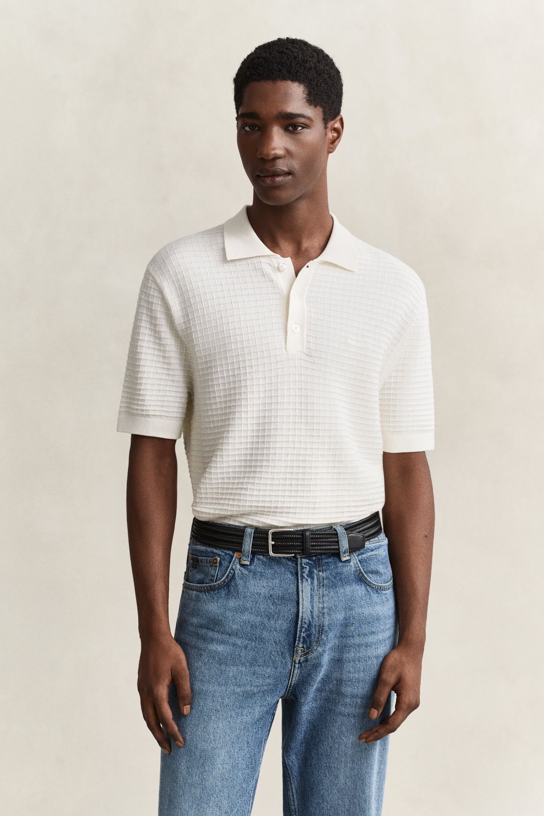 Textured Polo Sweater - EVENING BLUE