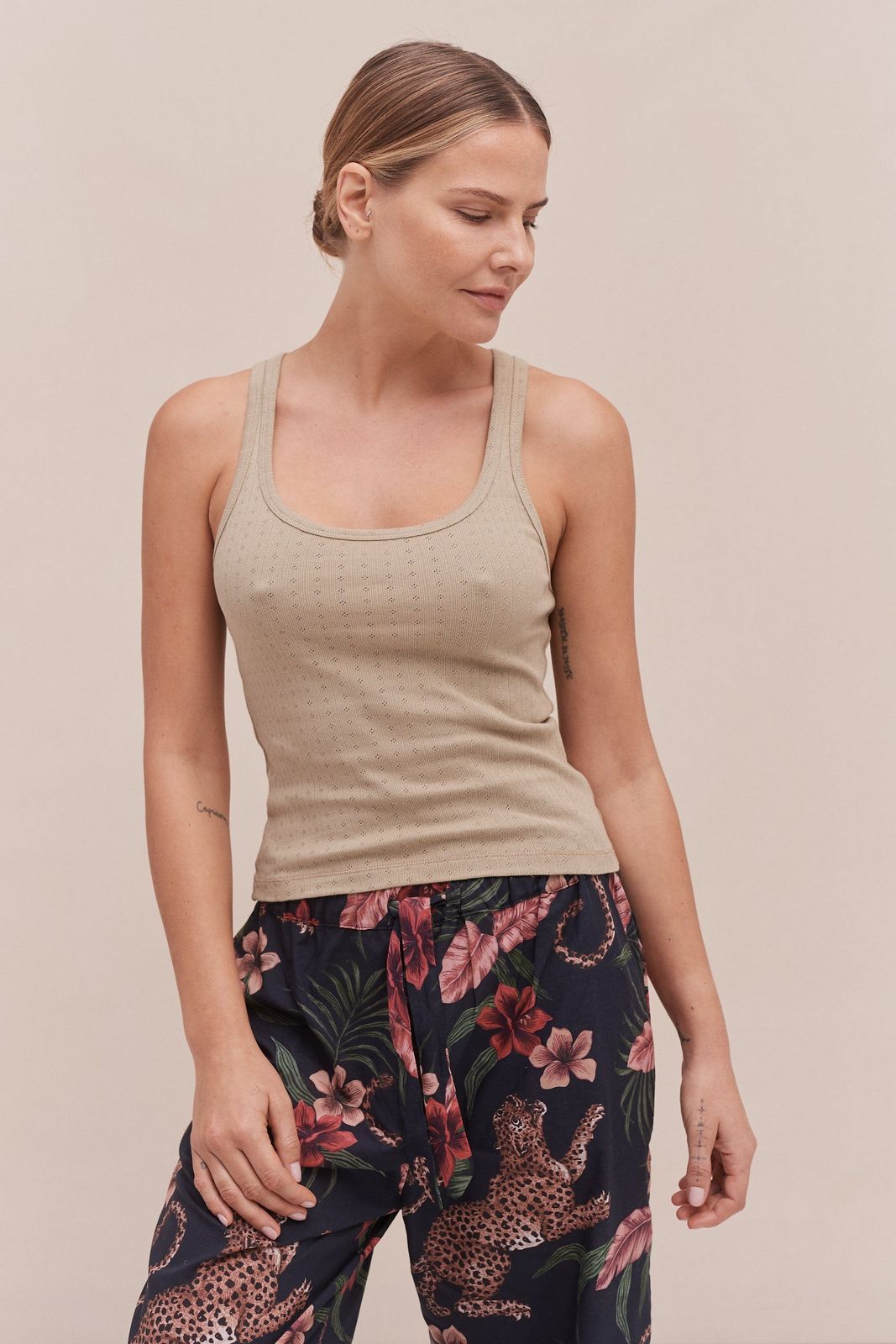 Pointelle Tank Top Khaki