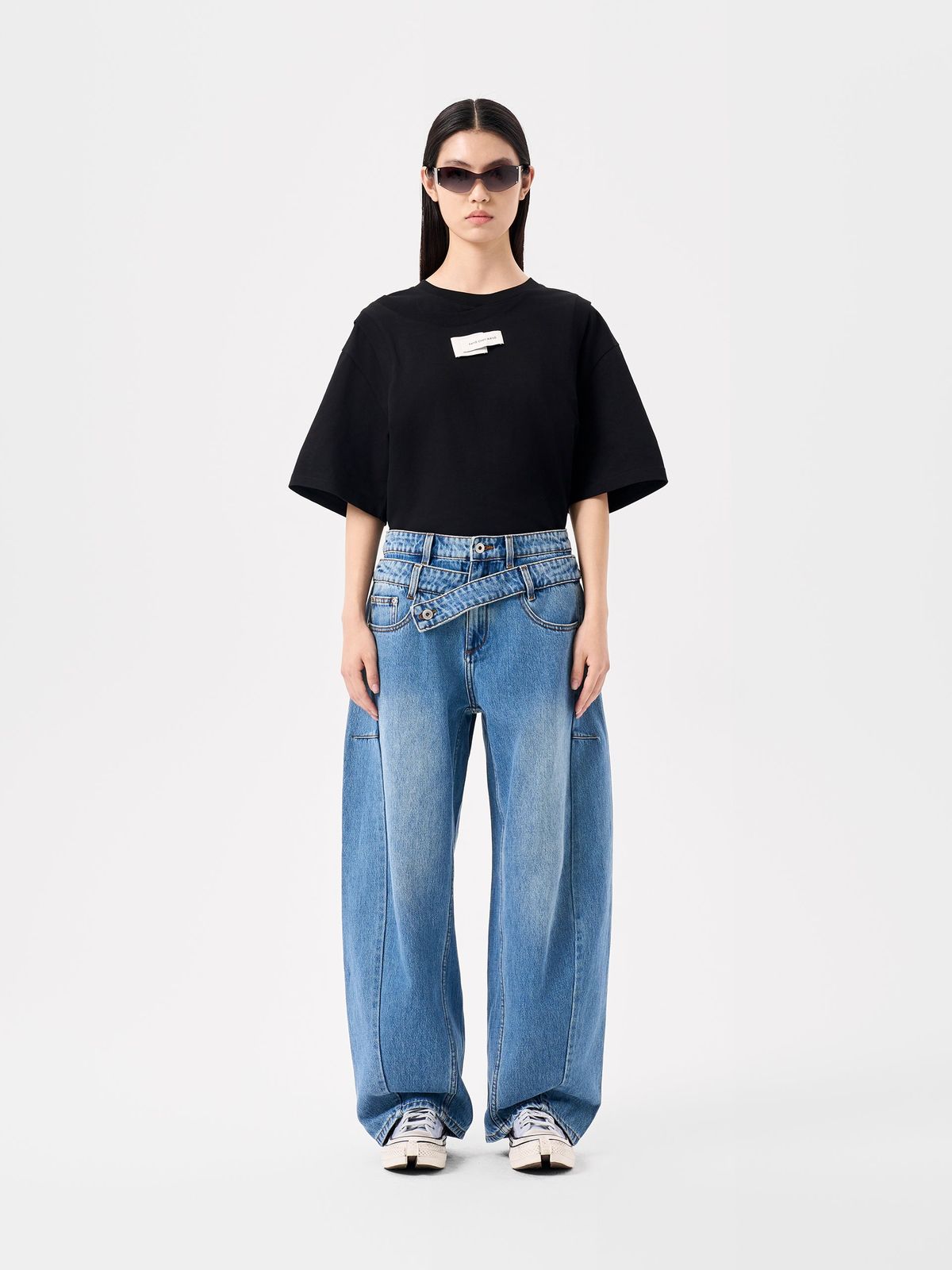 Deconstructed Colorblock Wool Casual Pants