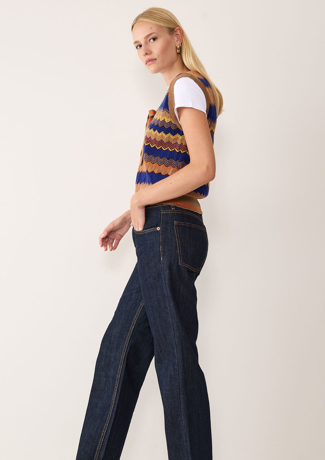 Chevron Stitch Tank In Blue & Orange Mix