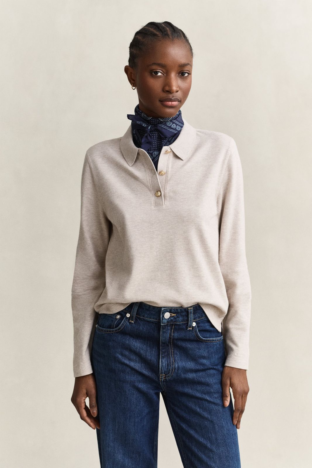 Piqué Polo Long Sleeve Top - EVENING BLUE