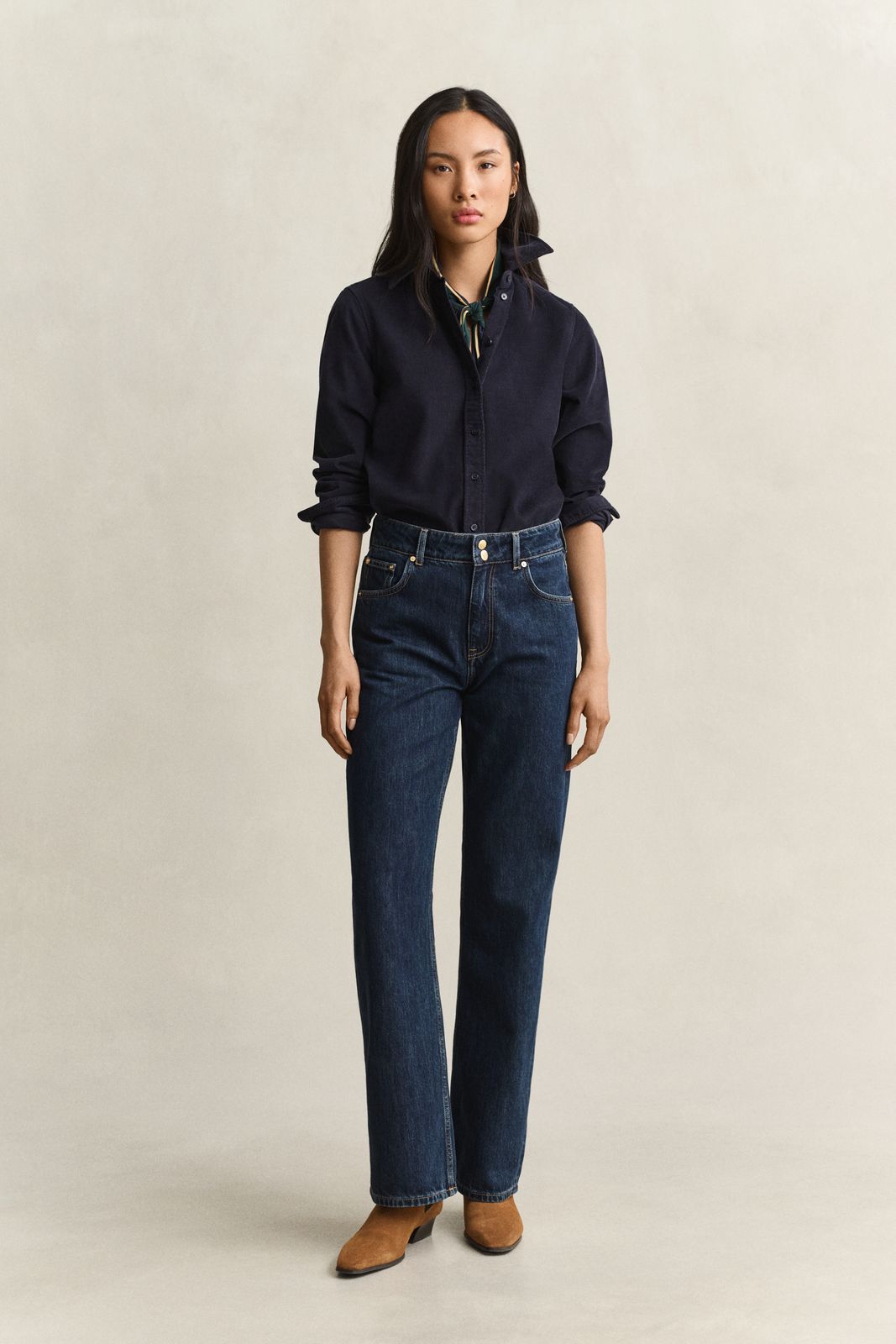 Relaxed Buttoned Jeans - DARK BLUE WORN IN
