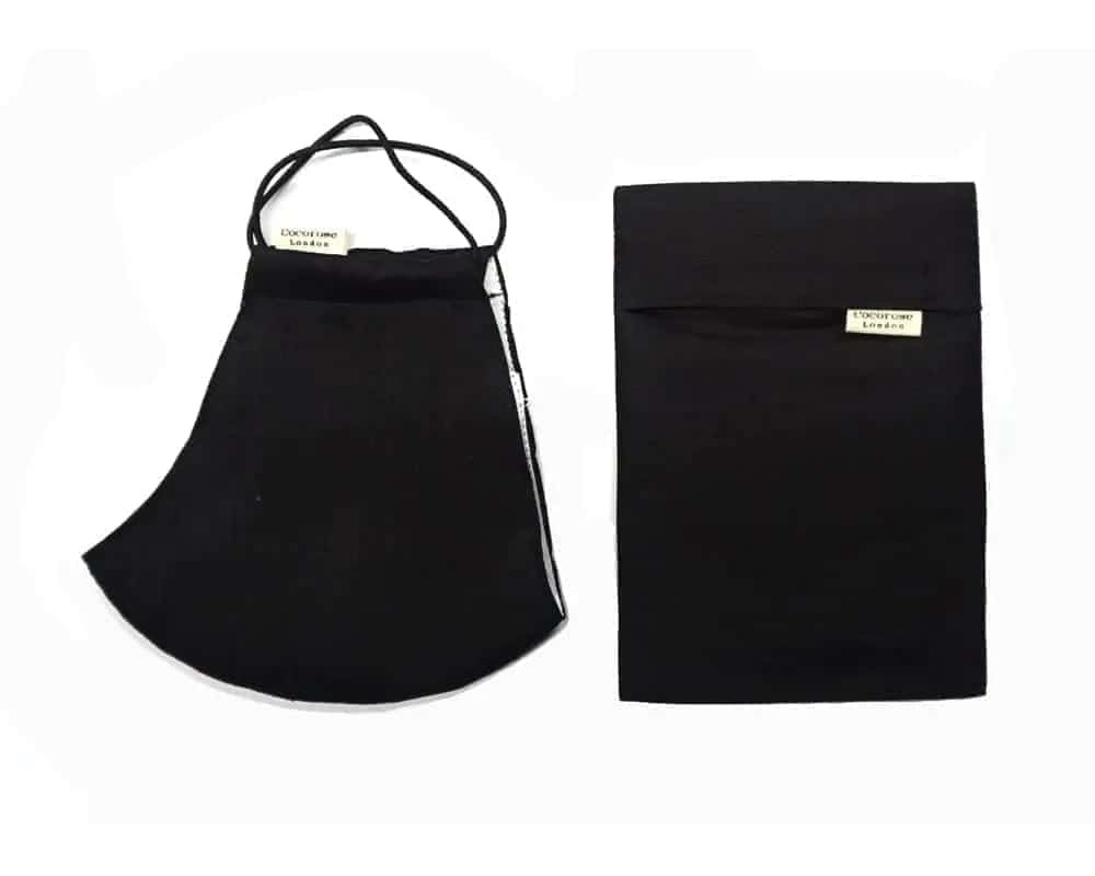 Silk Face Mask with Filter Pocket and Matching Pouch - Black