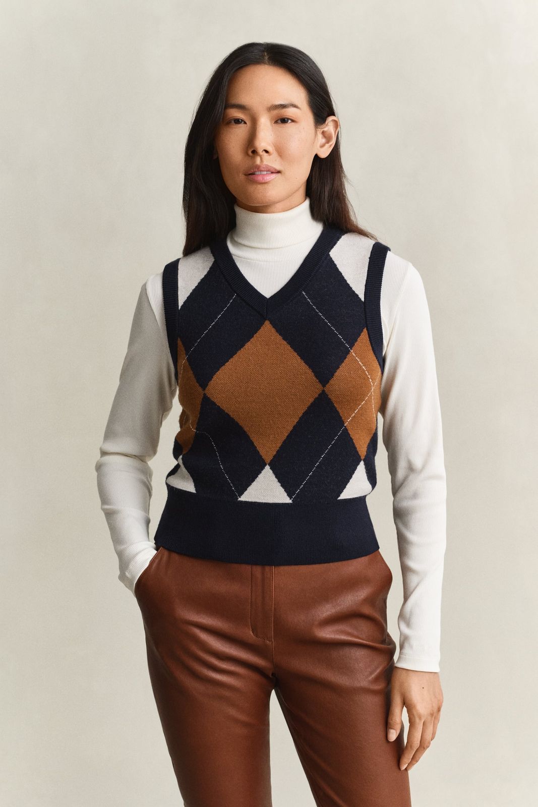 Knitted Wool Argyle Vest - EVENING BLUE