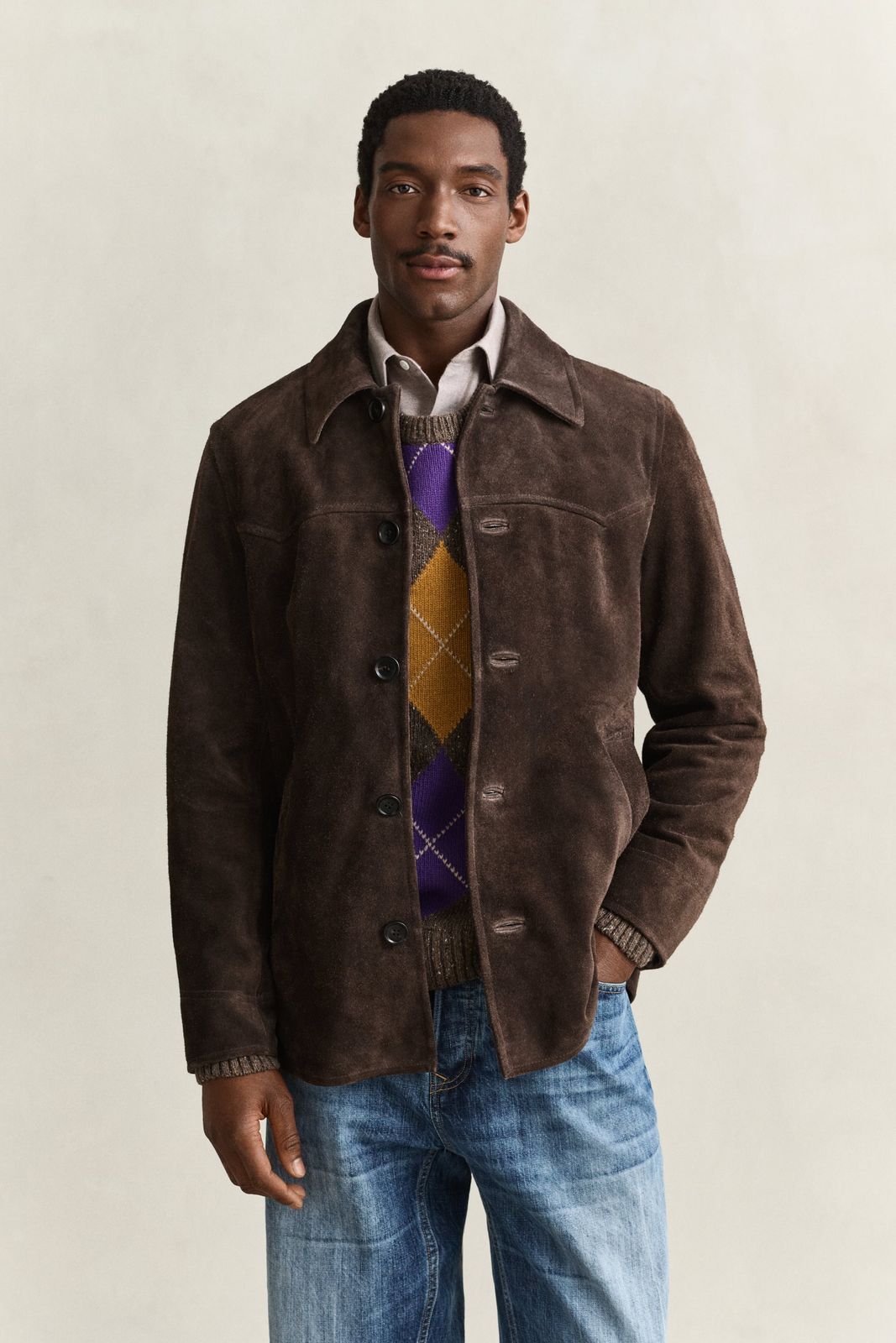 Suede Mid Length Jacket - Black Brown