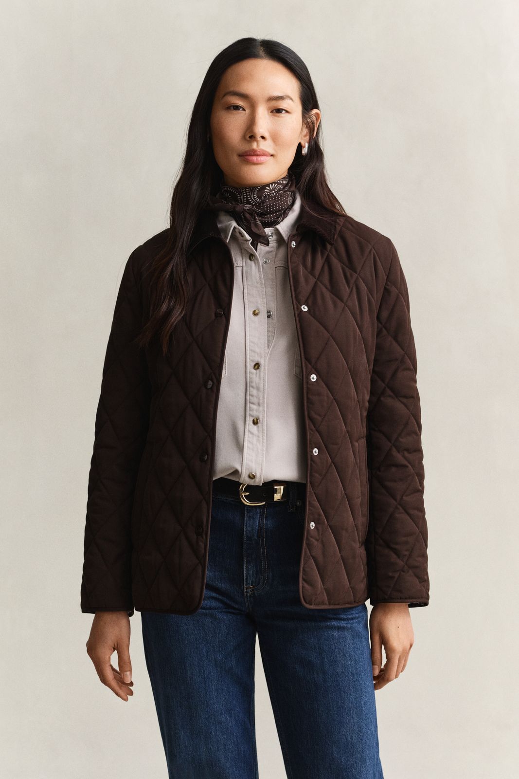 Fitted Quilted Jacket - DEEP BROWN