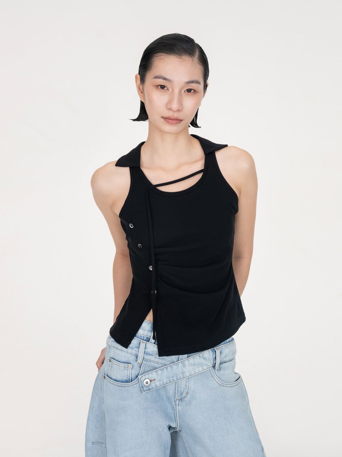 PLEATED POLO TOP
