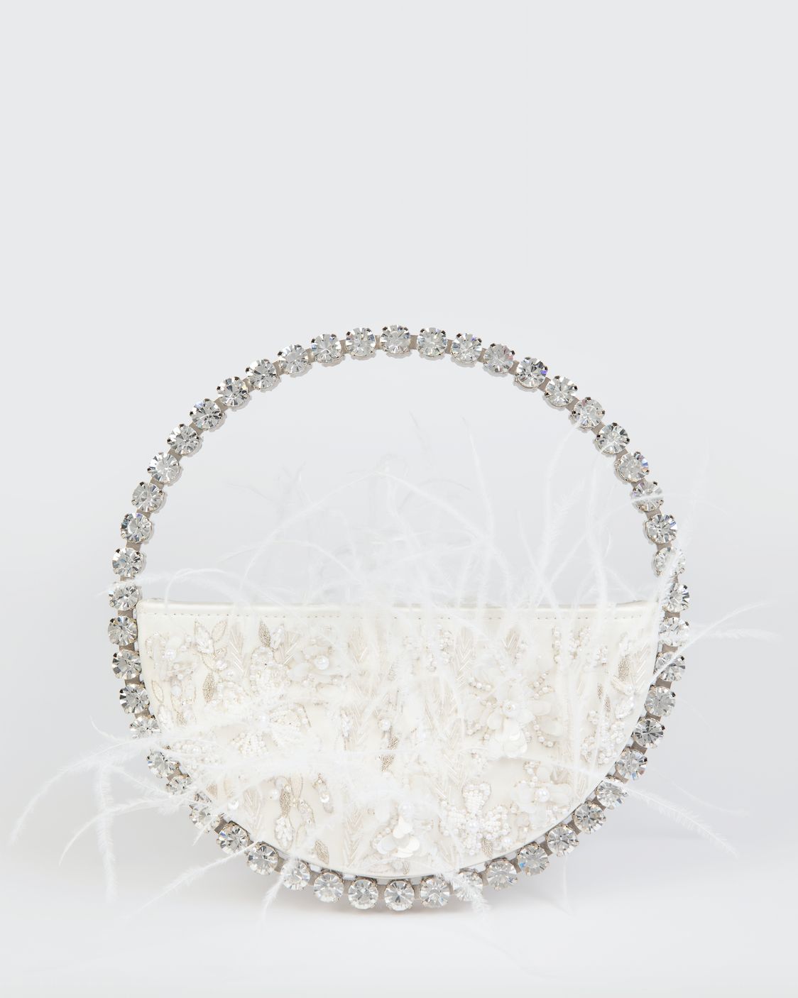 Cream Feather Embellished Eternity Clutch