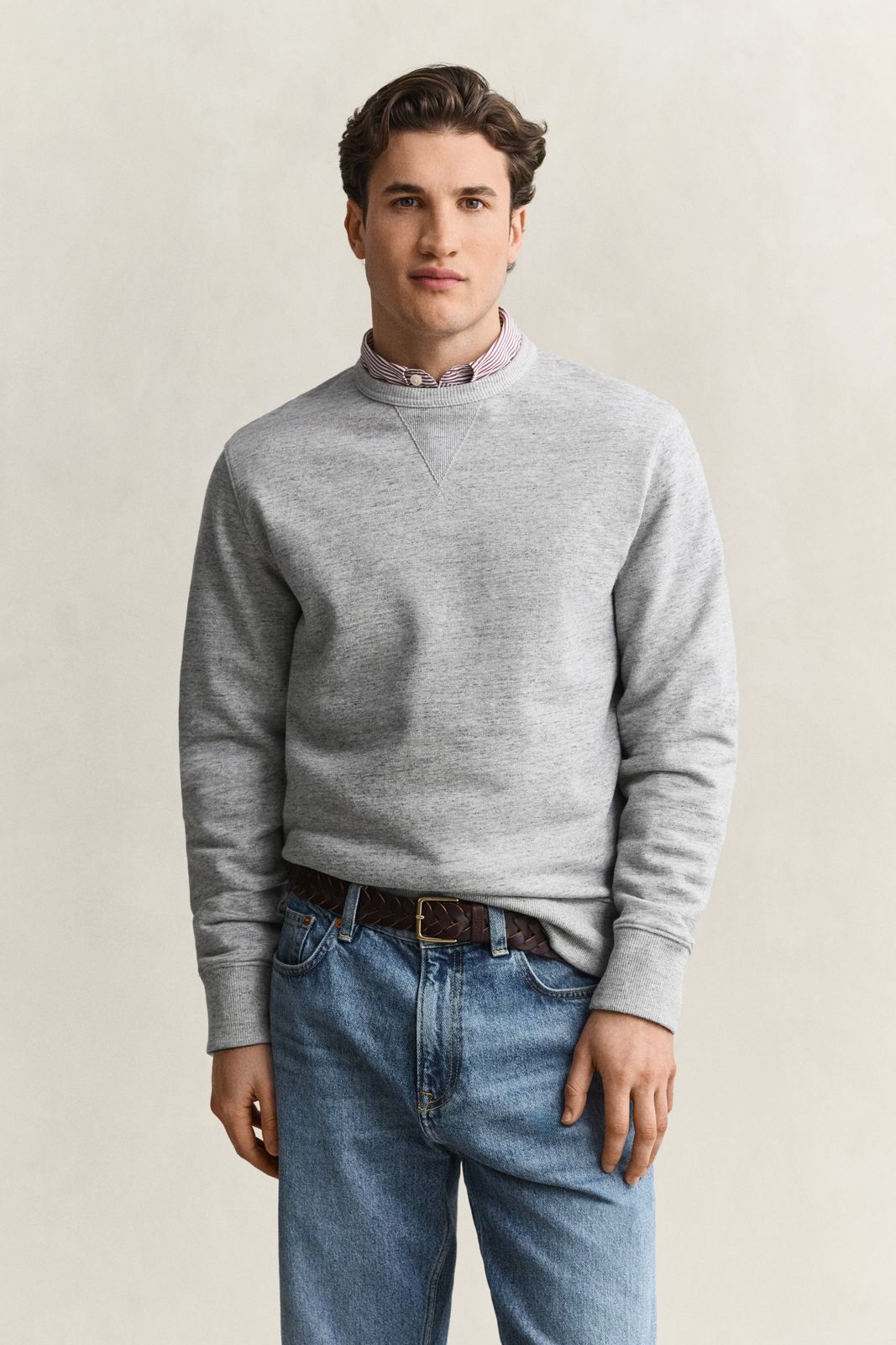 Heather Crew Neck Sweatshirt - GREY MELANGE