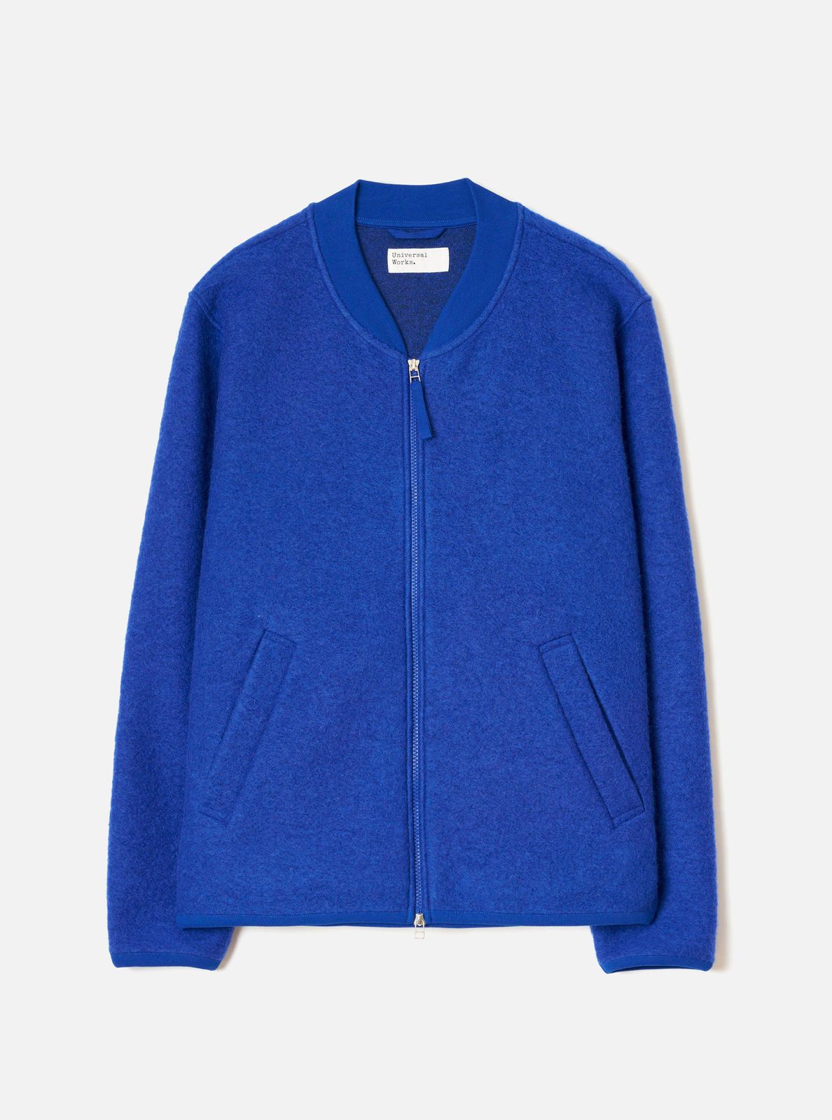 Blue Wool Fleece Zip Bomber Jacket