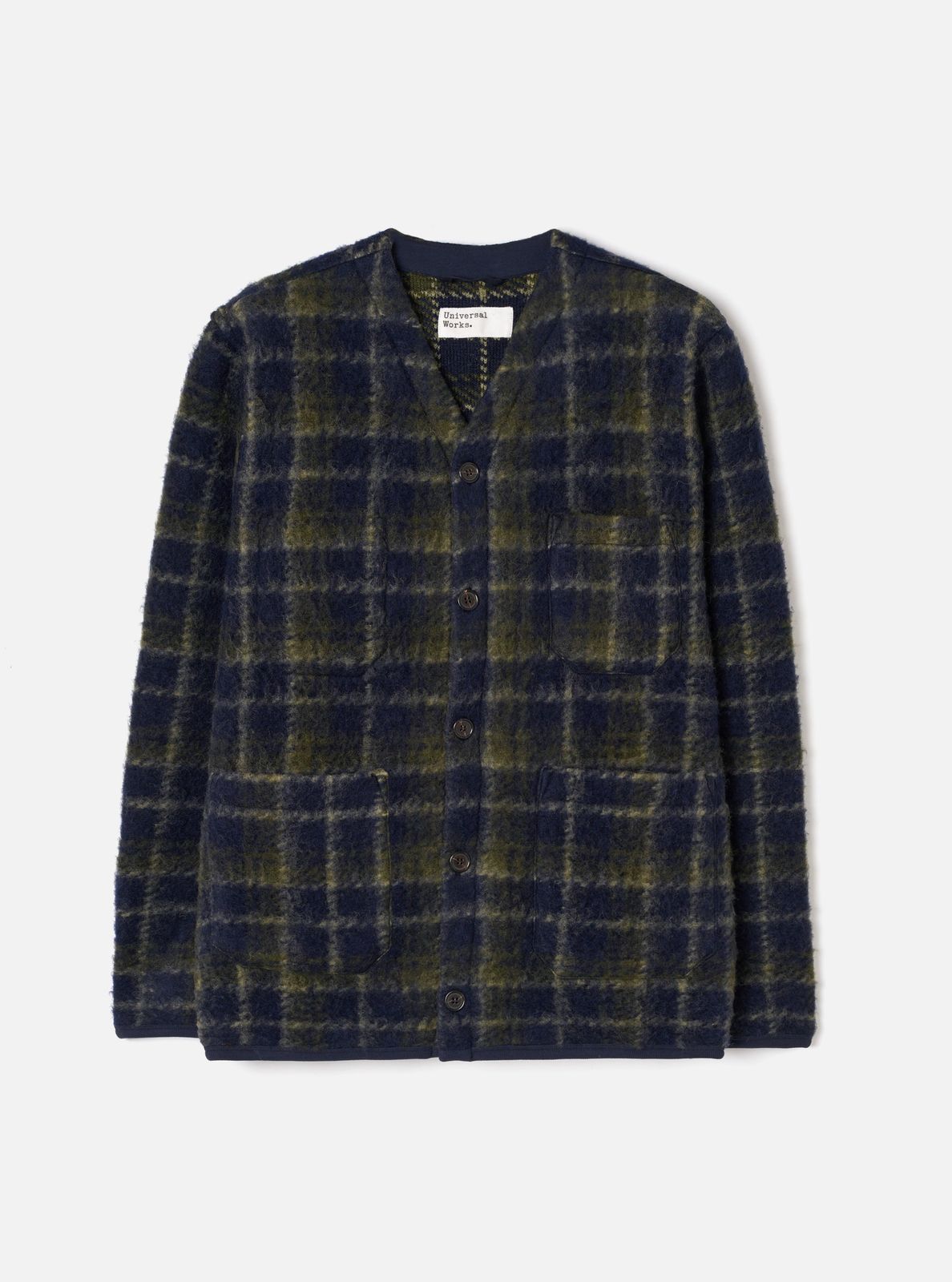 Navy/olive Check Daffy Fleece Mix Cardigan