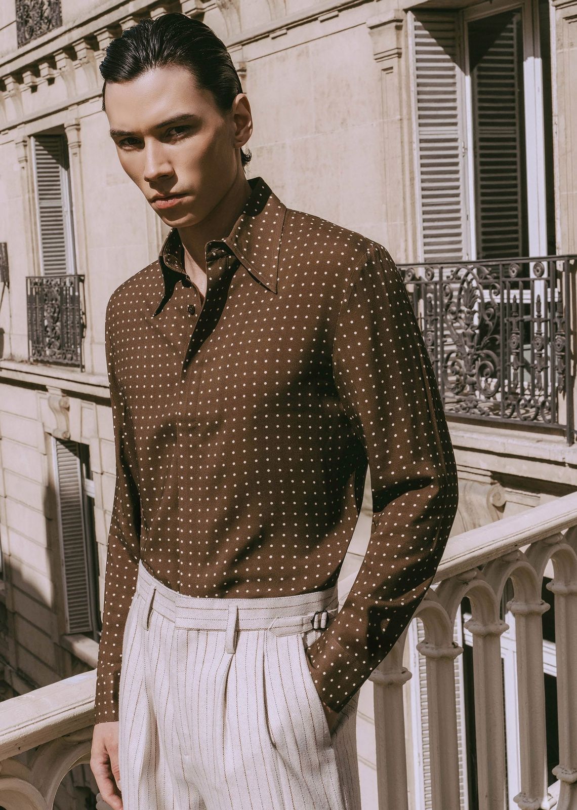 Brown Micro Polka Dot Viscose Shirt