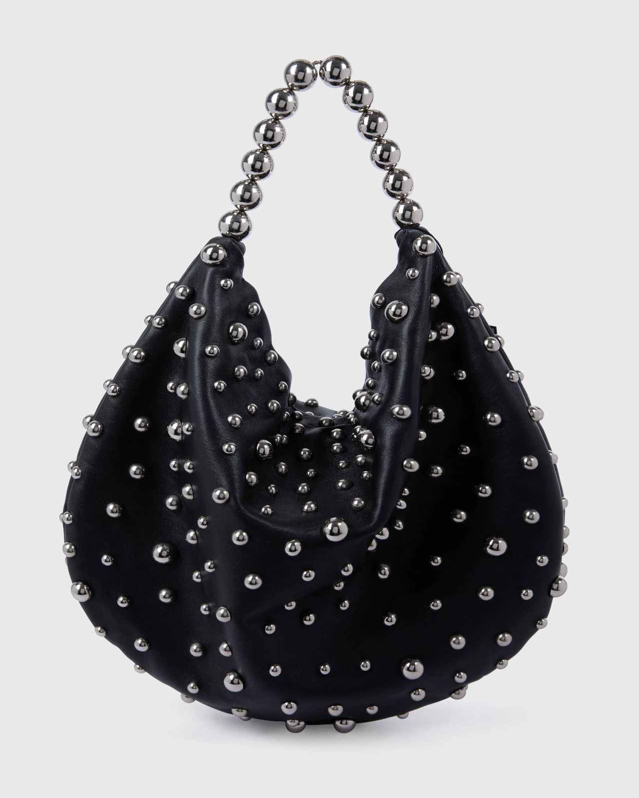Black Leather Boule Hobo Bag