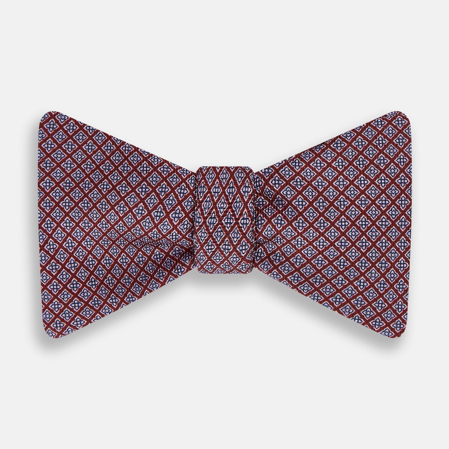Indies Red Floral Square-print Silk Bow Tie