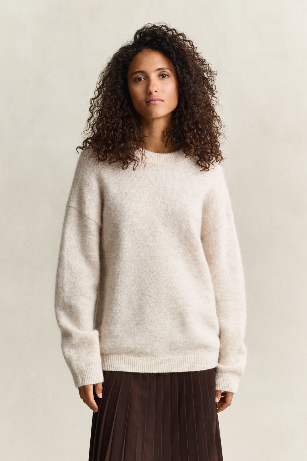 Alpaca Wool Blend Sweater - LIGHT BEIGE MELANGE