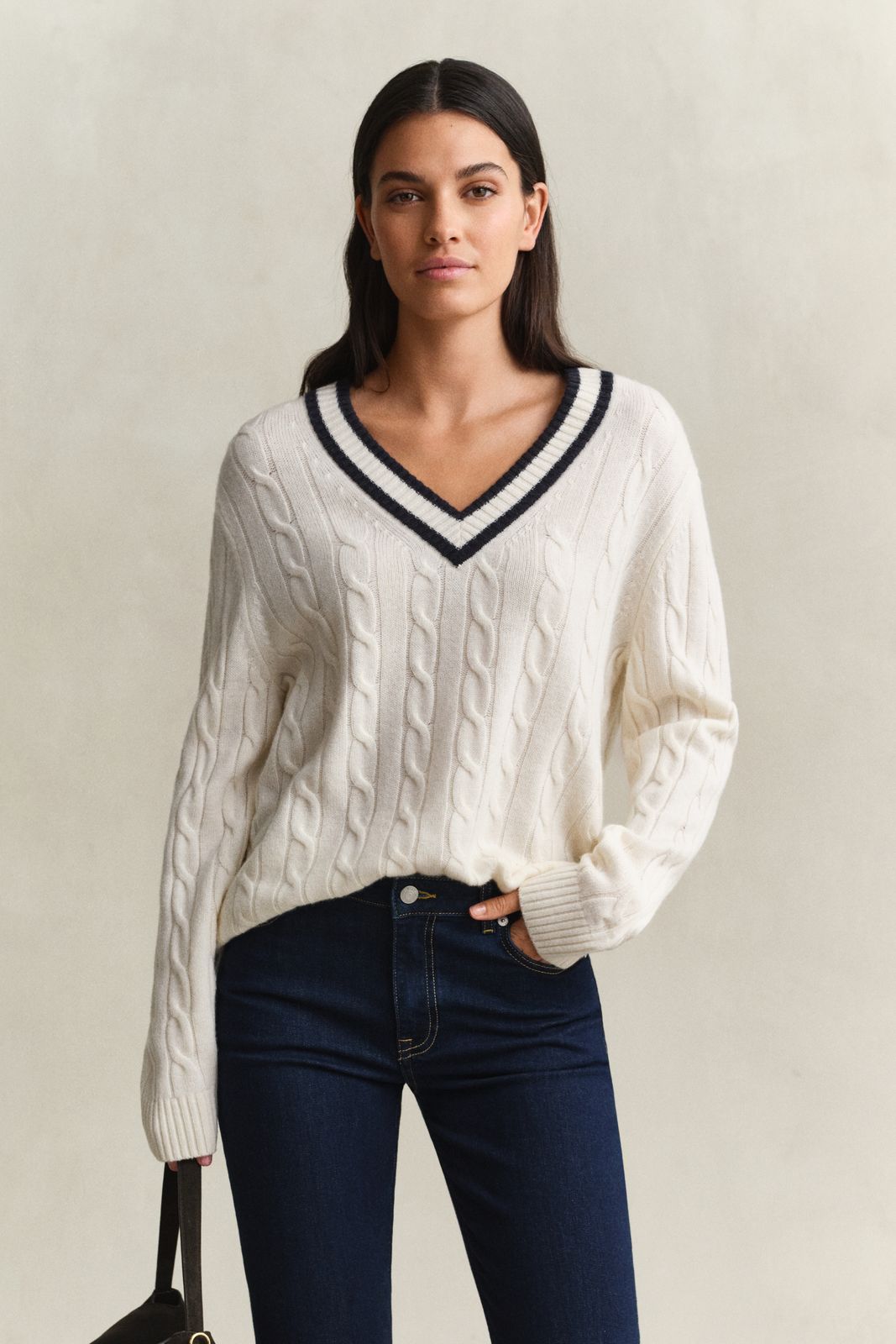 Merino Wool Cable Knit Sweater - CREAM