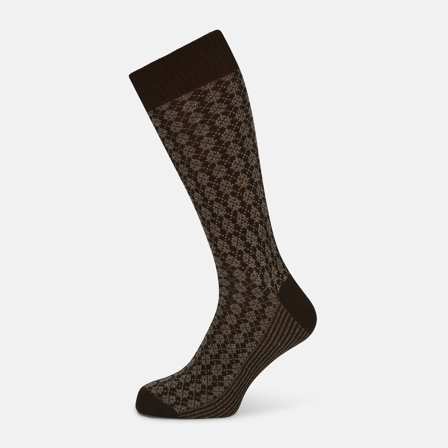 Dark Chocolate Antique Motif Wool Mid-length Socks