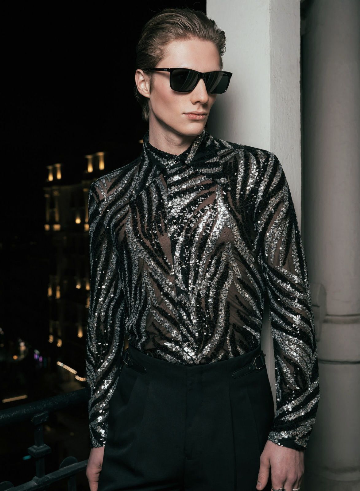 Black And Silver Zebra Sequin Embellished Shirt