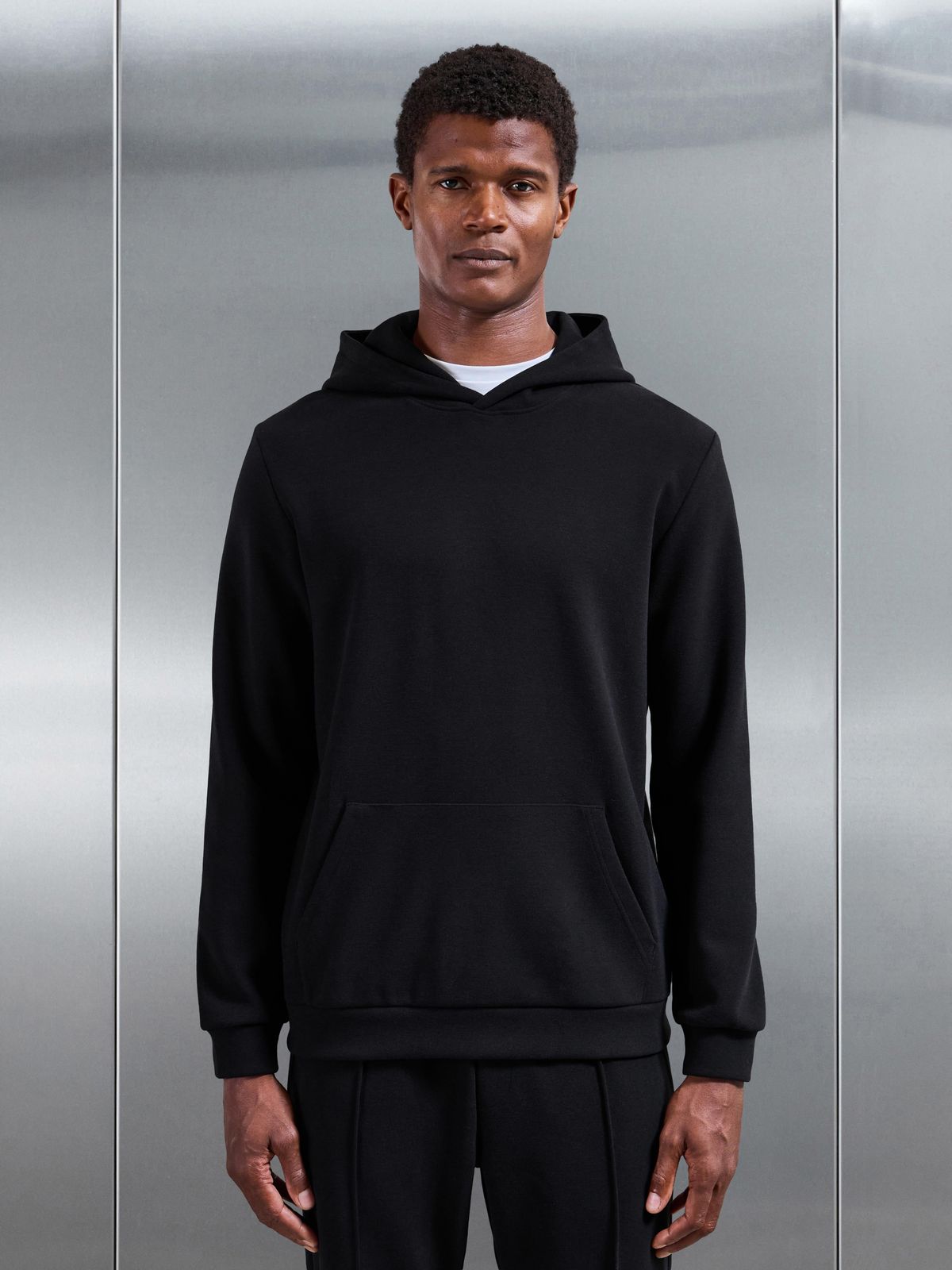 Slim Fit Knitted Hoodie in Black