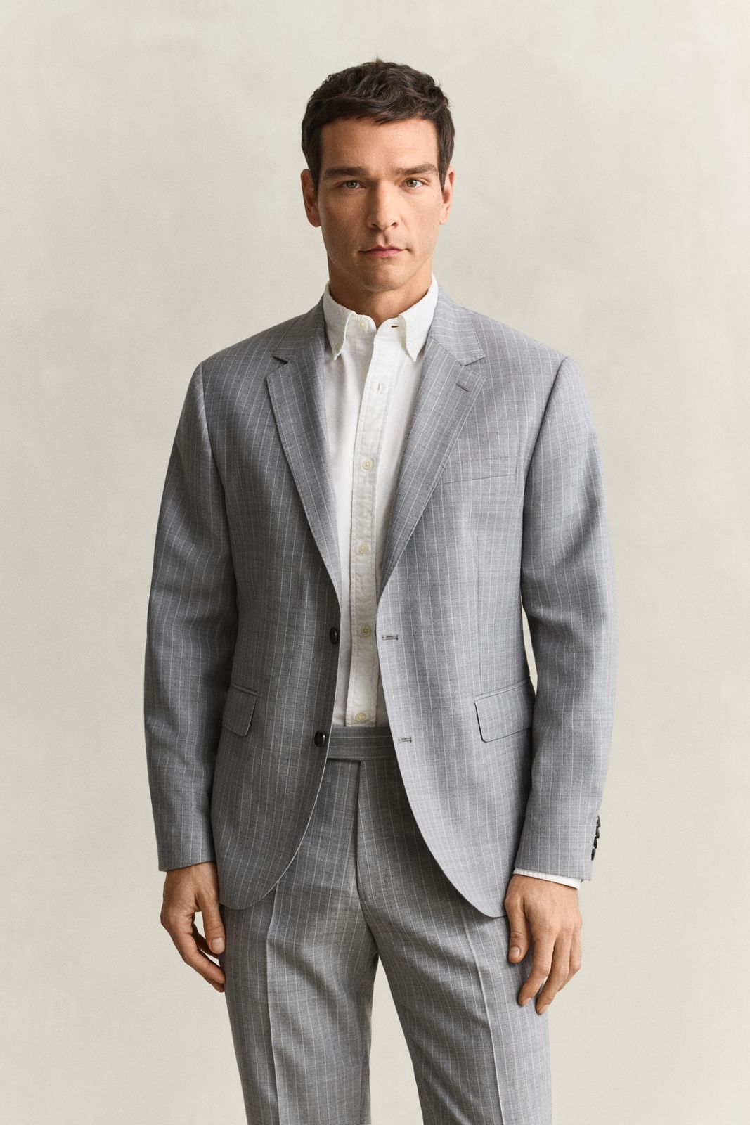 Pinstriped Suit Jacket - GREY MELANGE