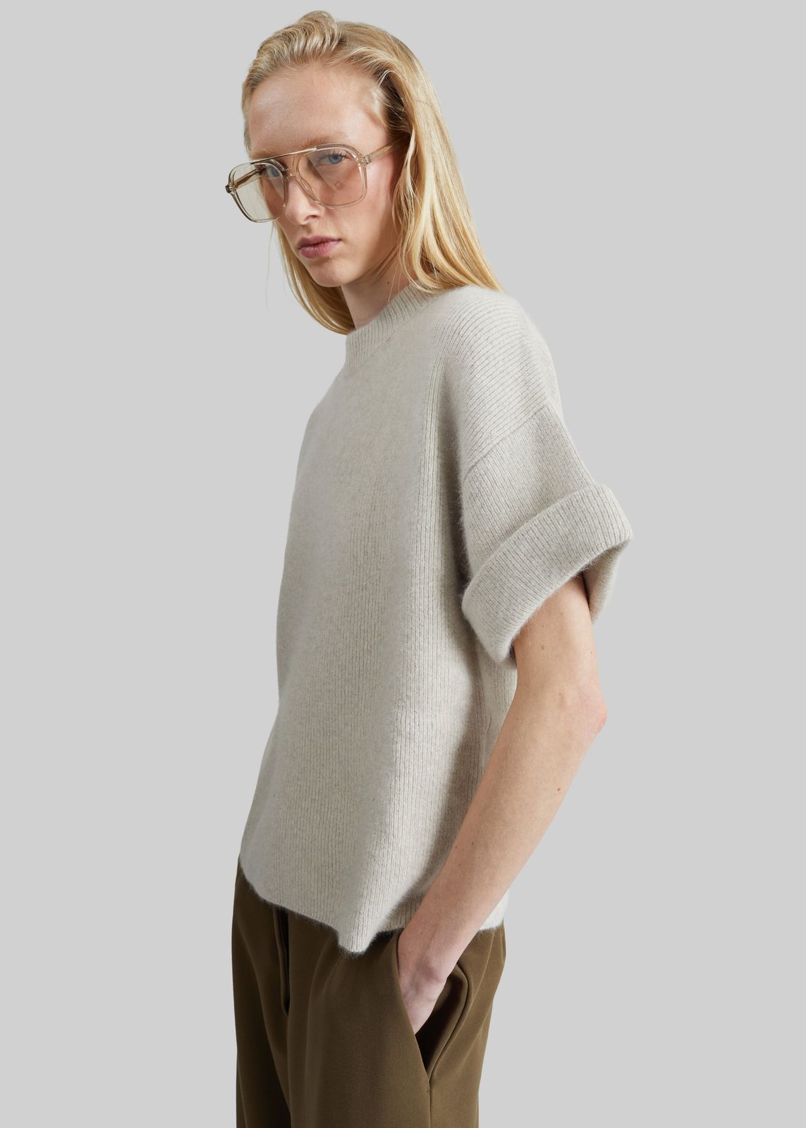 Loulou de Saison Tamia Short Sleeve Top - Stone Melange