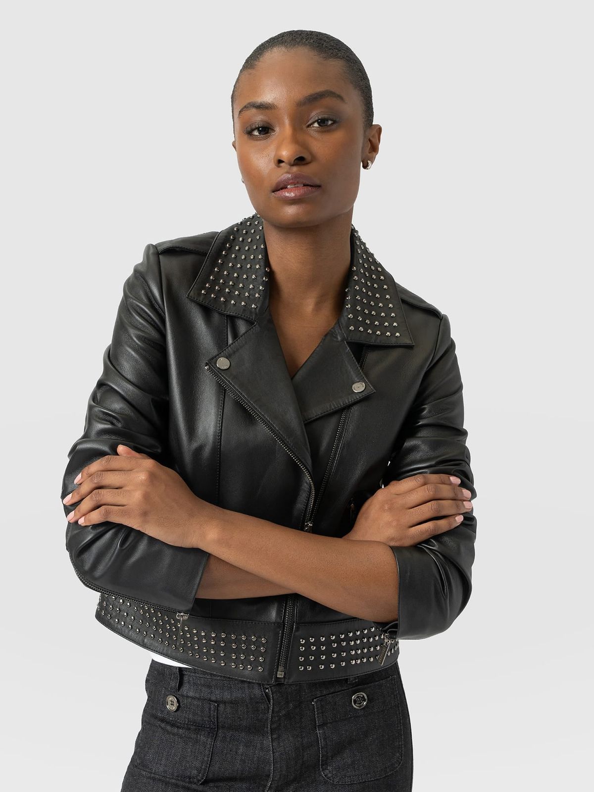 Bonham Studded Biker Jacket - Black