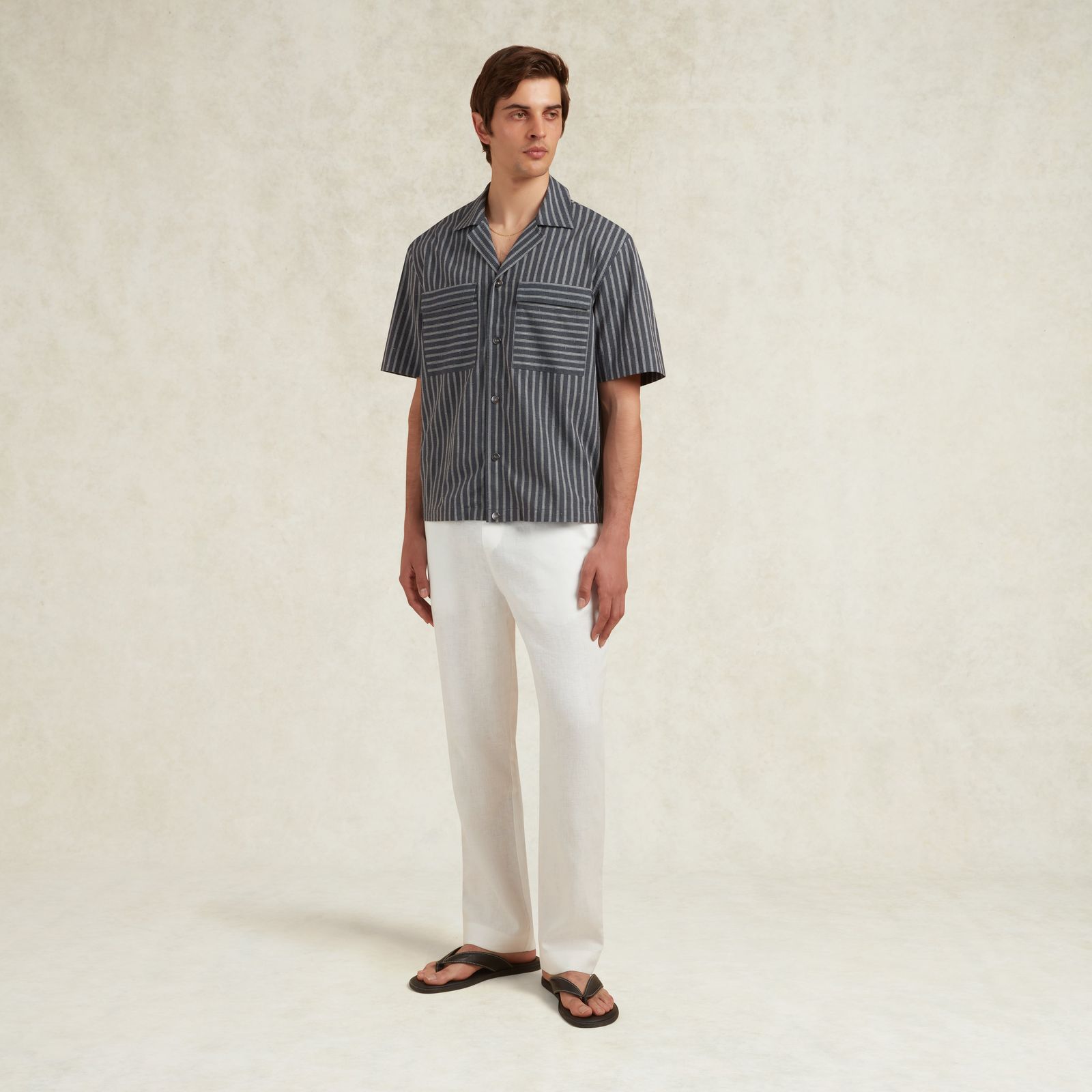Lineal Striped Cotton Shirt - Navy