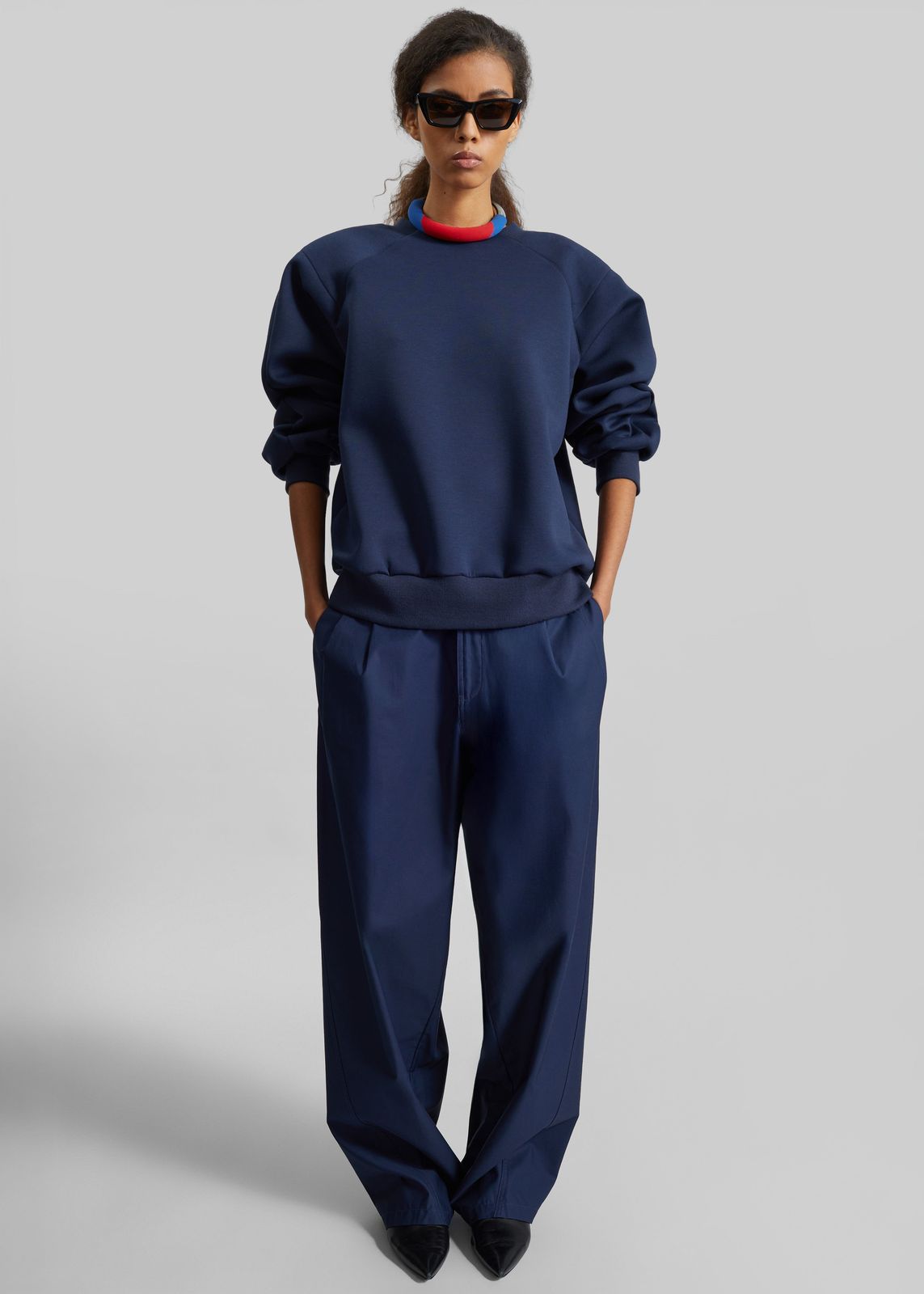 Darkpark Phebe Light Cotton Popeline Wide Leg Pants - Blue Navy