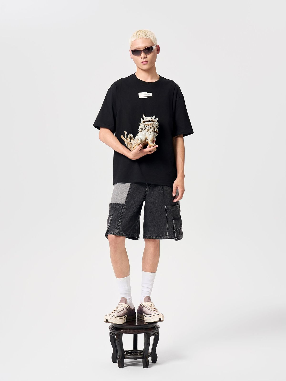 BLACK 2-IN-1 DECONSTRUCTED SHORT-SLEEVE TEE