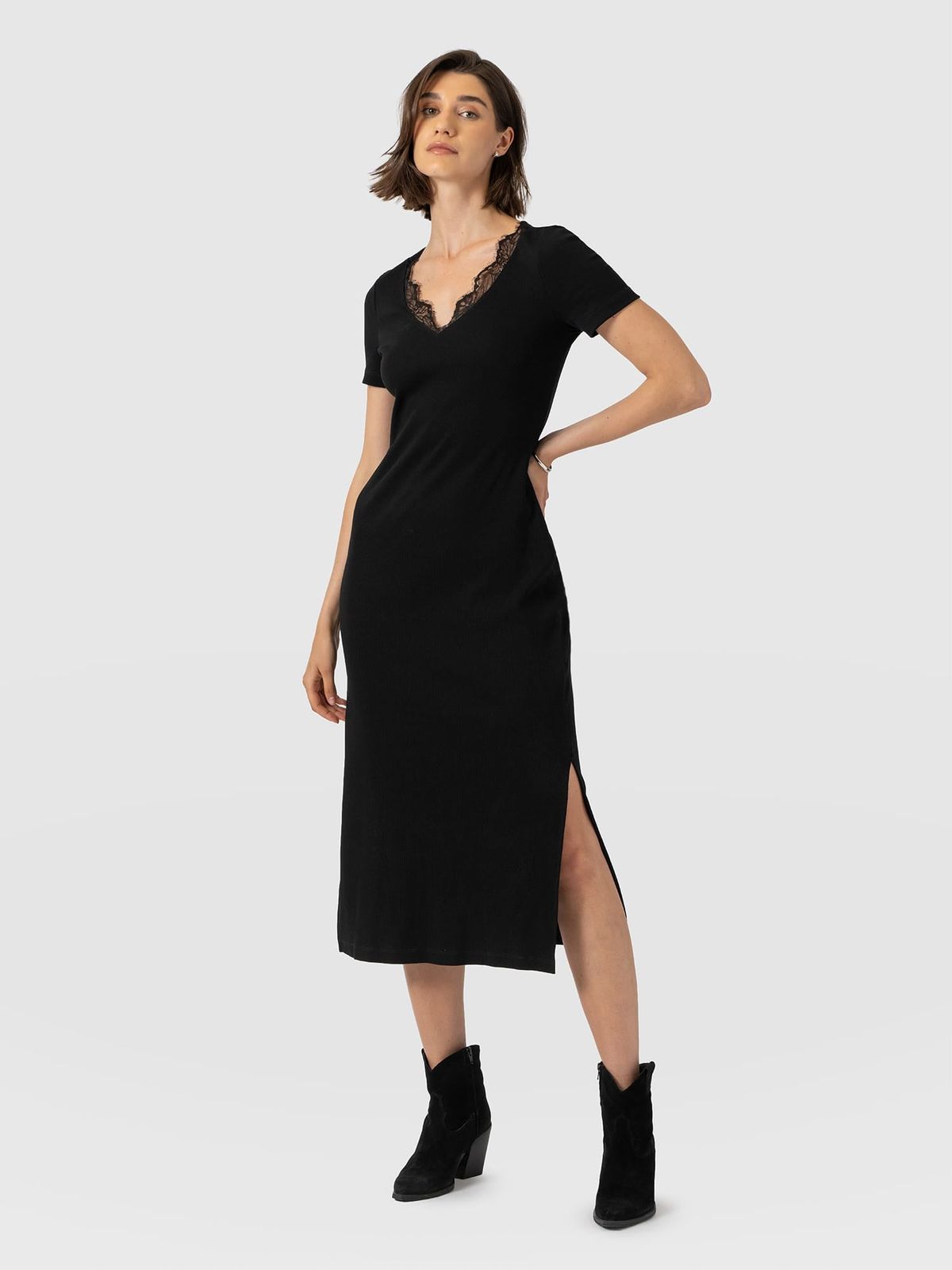 Andie V Neck Dress - Black Lace