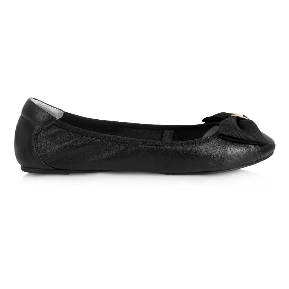 Buckingham - Black Leather Ballet Flats with Bow