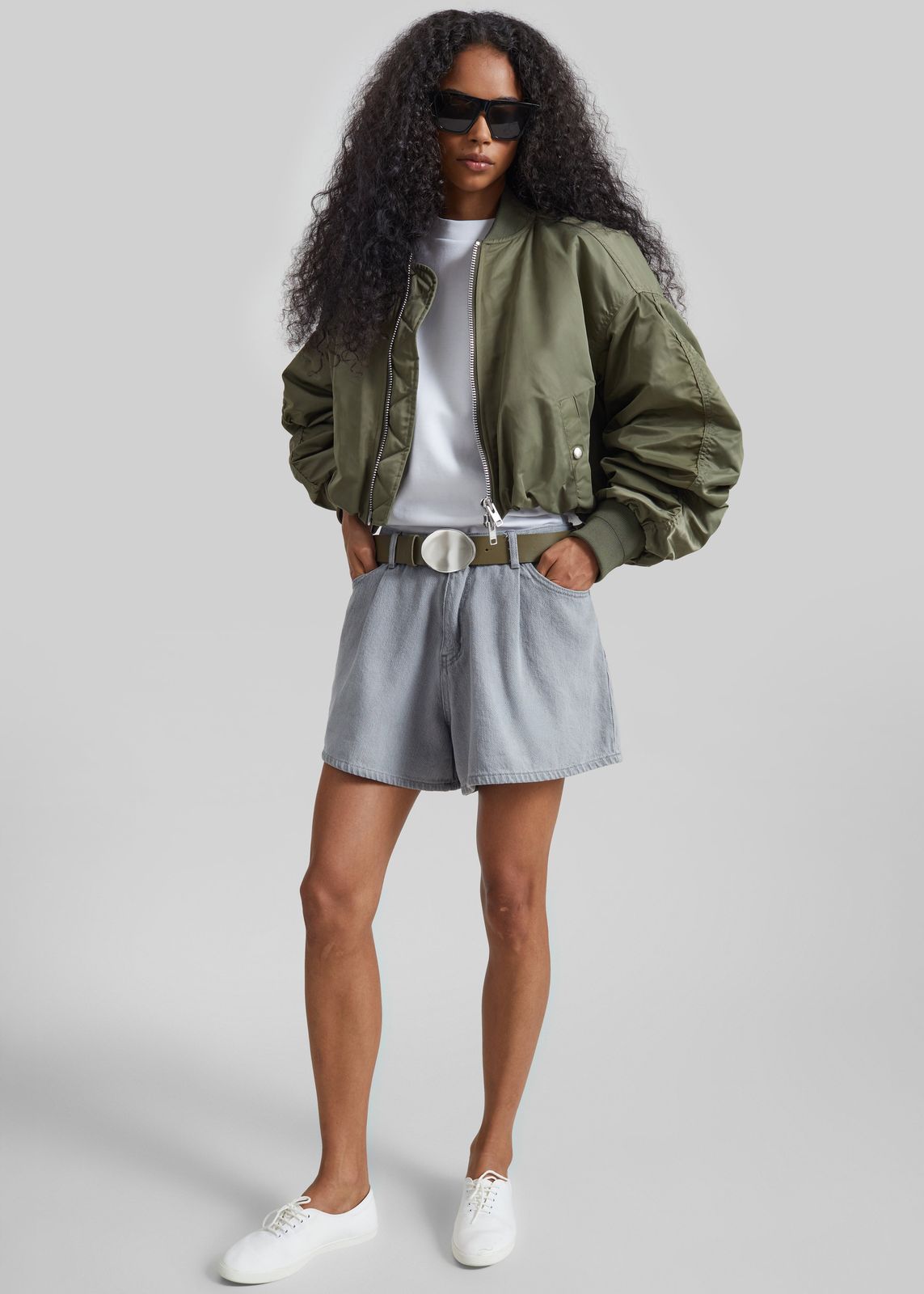 Skagen Cropped Trapeze Bomber Jacket - Olive