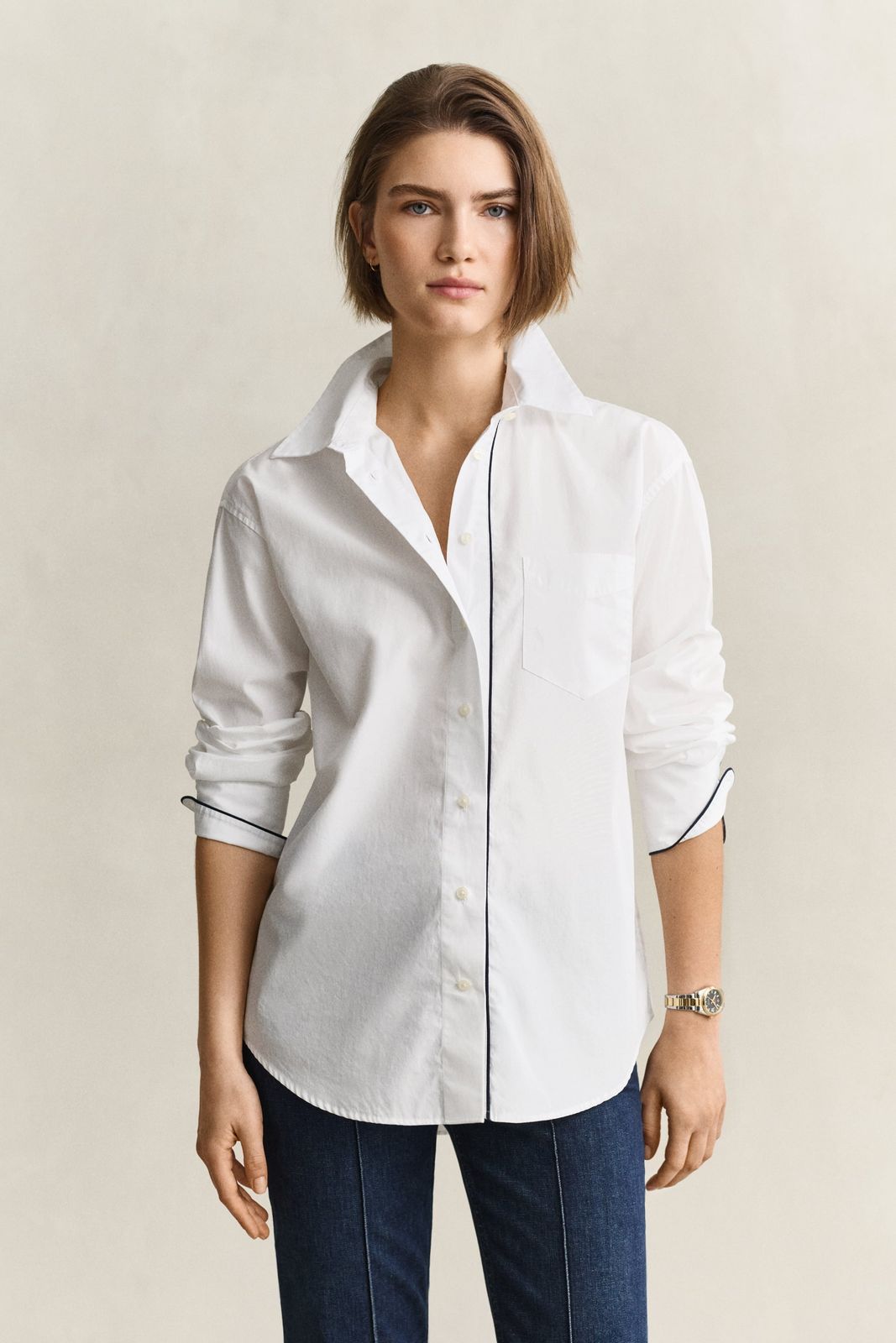 Piping Detail Shirt - WHITE