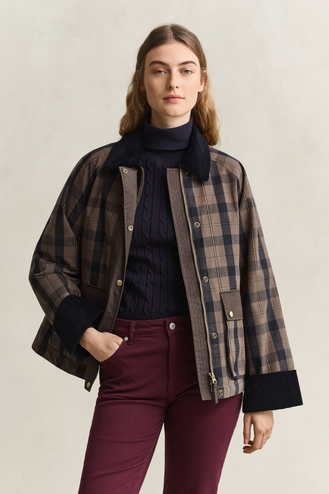 Check Waxed Jacket - FADED TAUPE