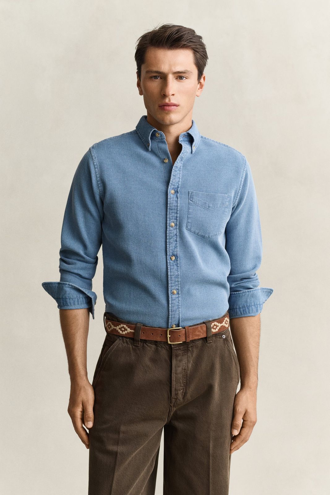 Indigo Waffle Shirt - SEMI LIGHT BLUE