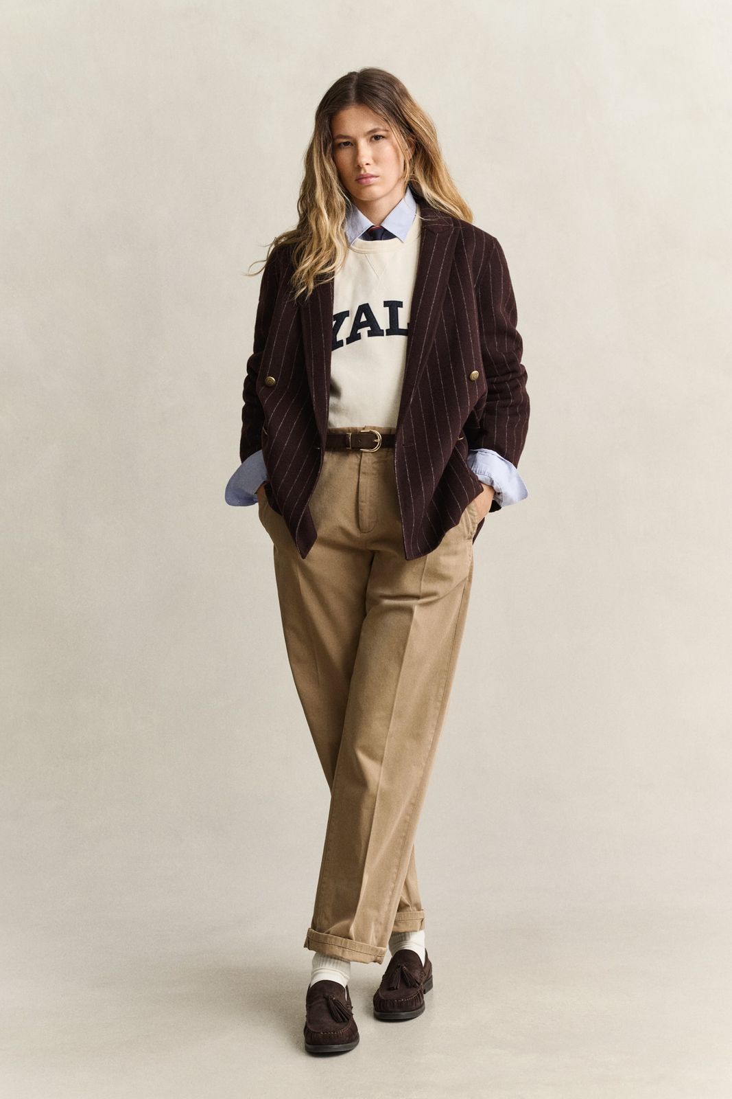 Gant x Yale Pinstriped Handstitched Blazer - DEEP BROWN