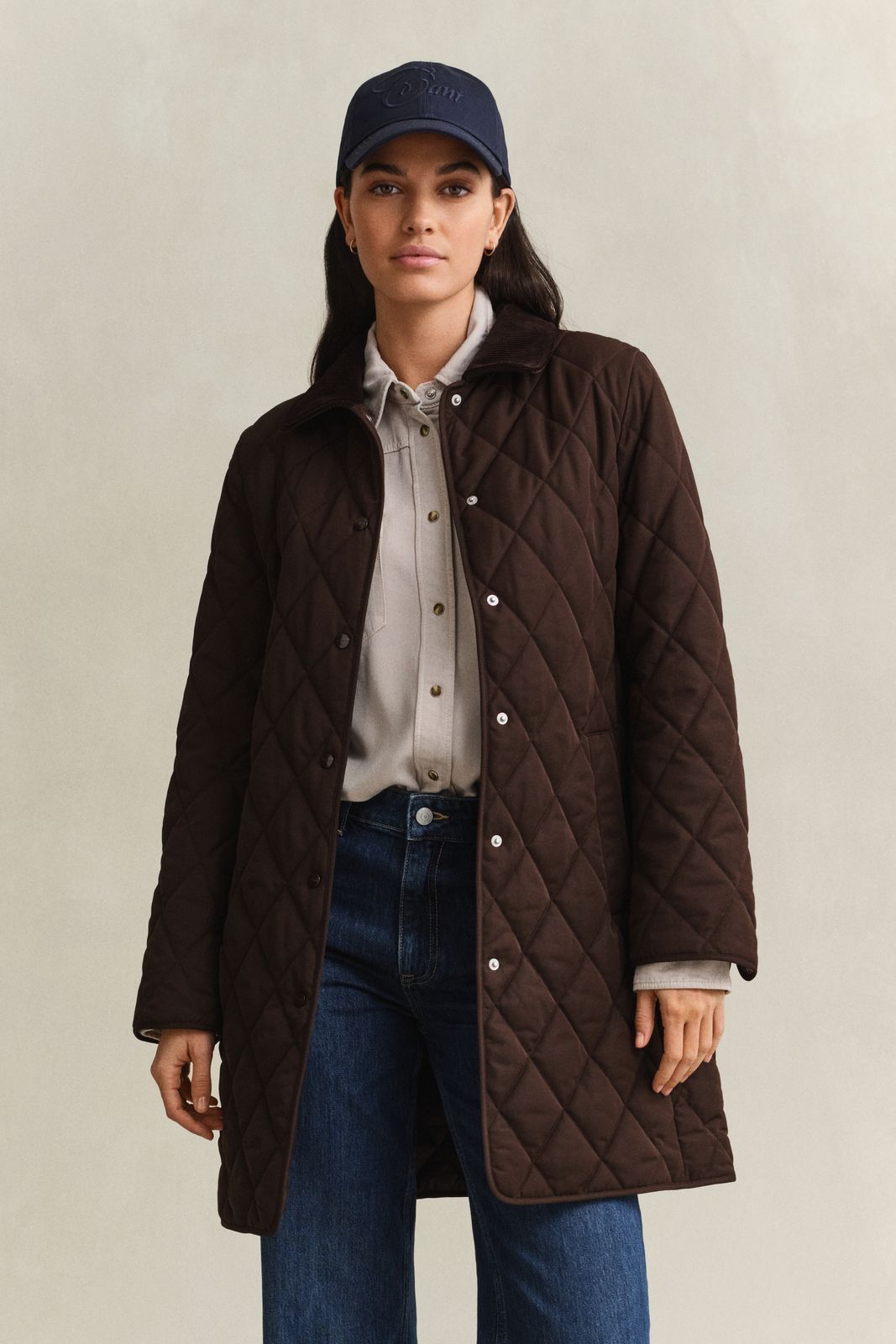Fitted Quilted Coat - DEEP BROWN