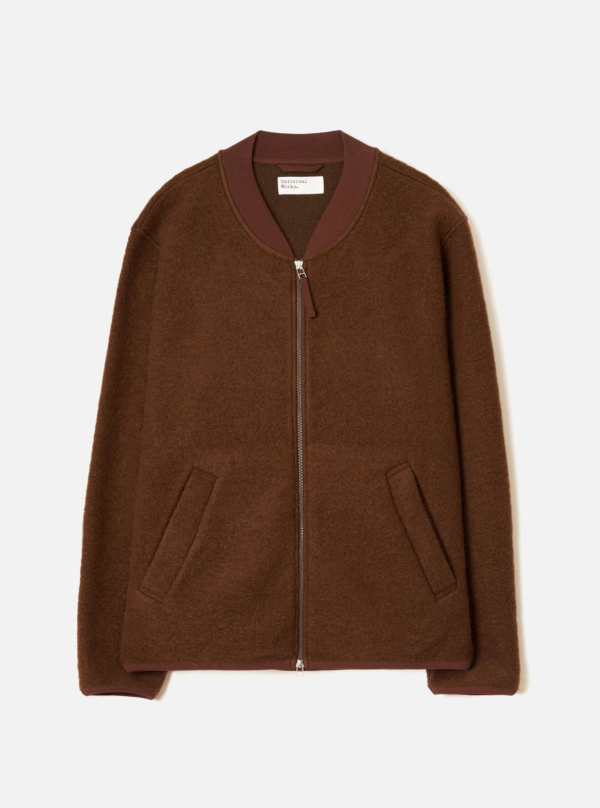 Cacao Wool Fleece Zip Bomber Jacket